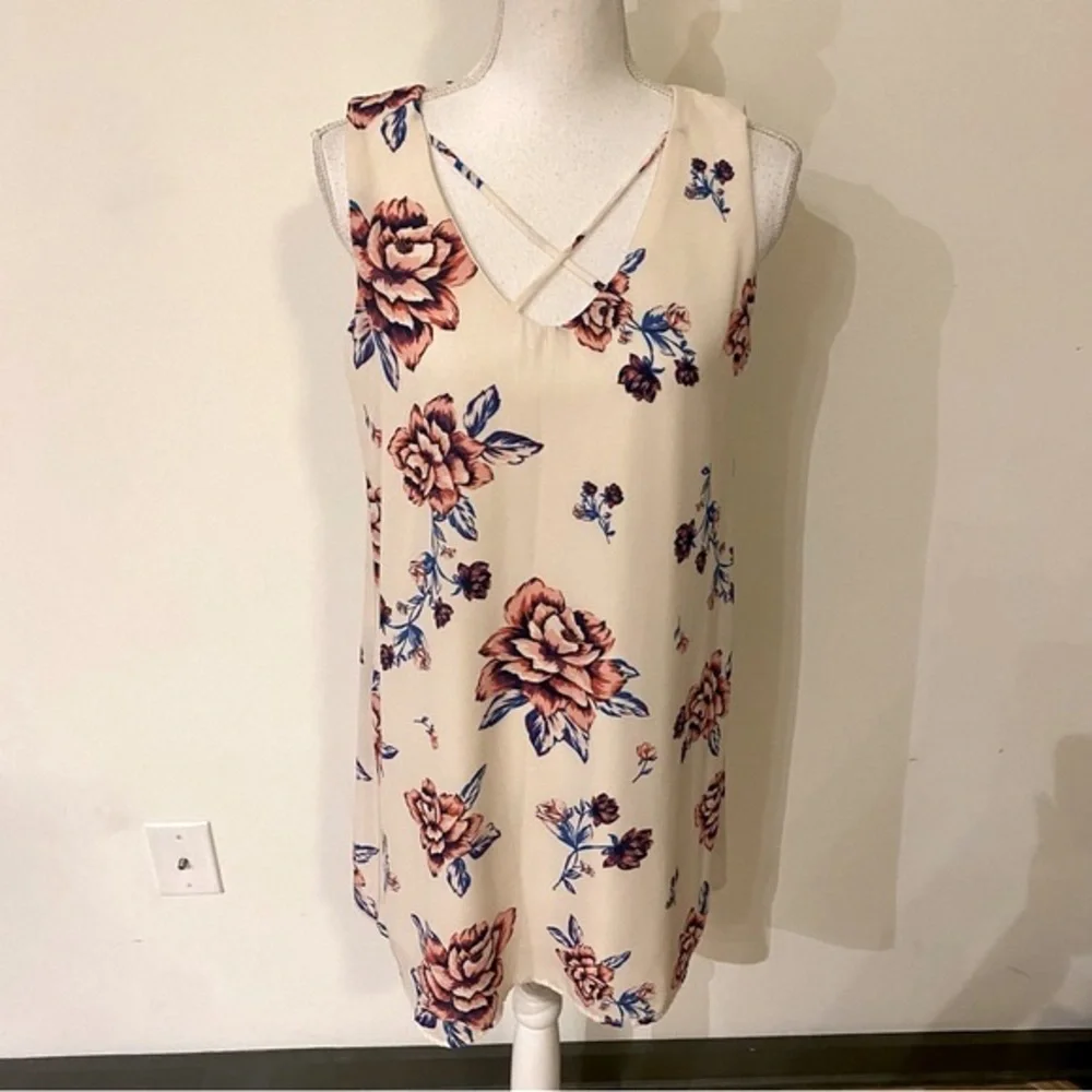 Lily Rose Cream Floral Sleeveless Dress Size Medium - Picture 3 of 8